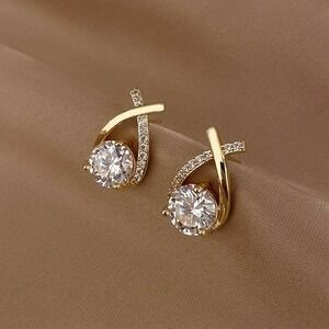 nwt romantic gold rhinestone crisscross formal party event post stud earrings